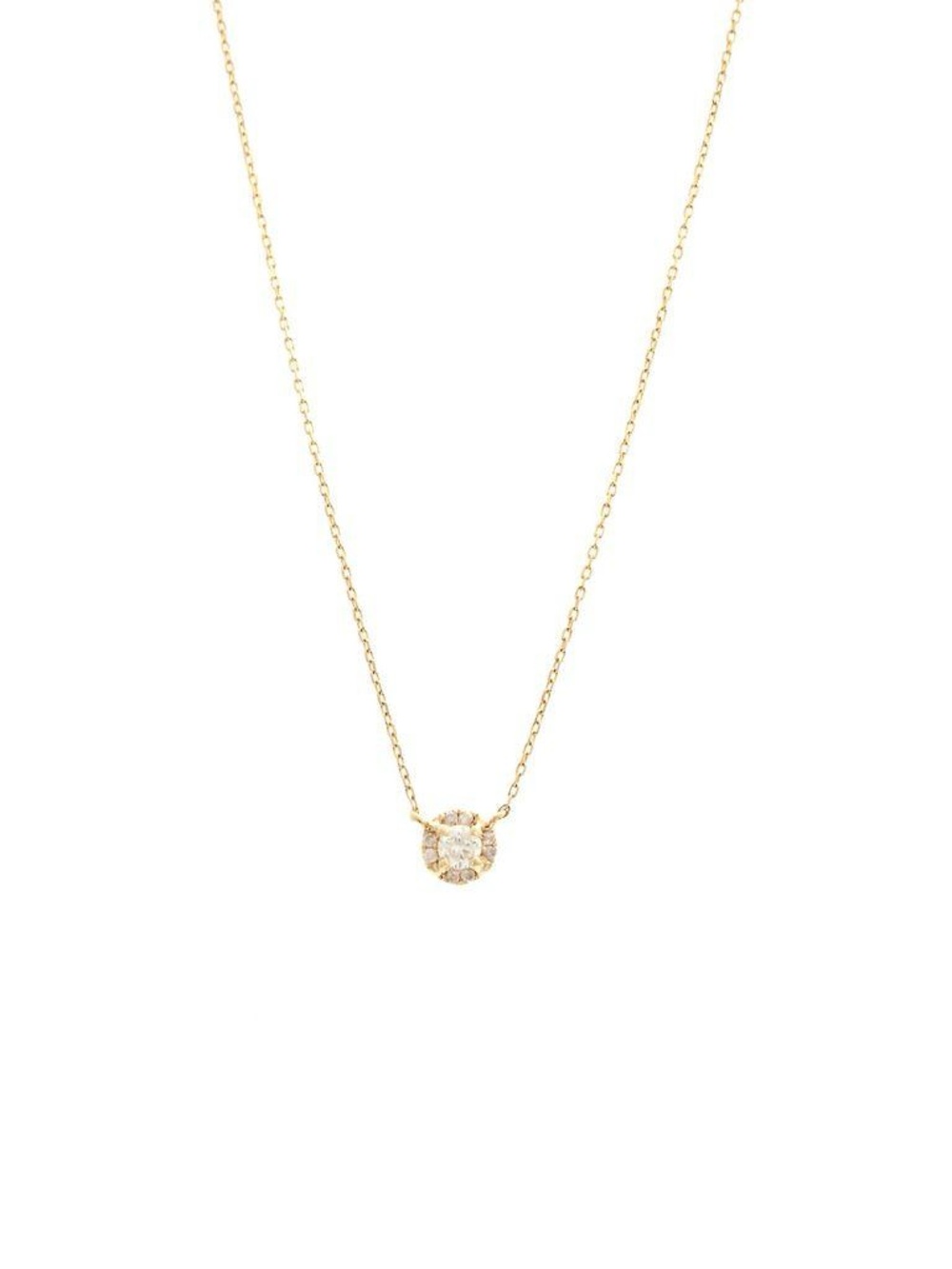 14K Real Yellow Halo Round Prong Diamond Necklace 16+2″